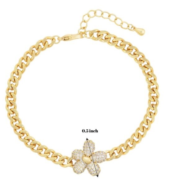 Flower Bracelet 14k Gold Plated Real Zirconia Luxury Jewelry - Picture 7 of 10